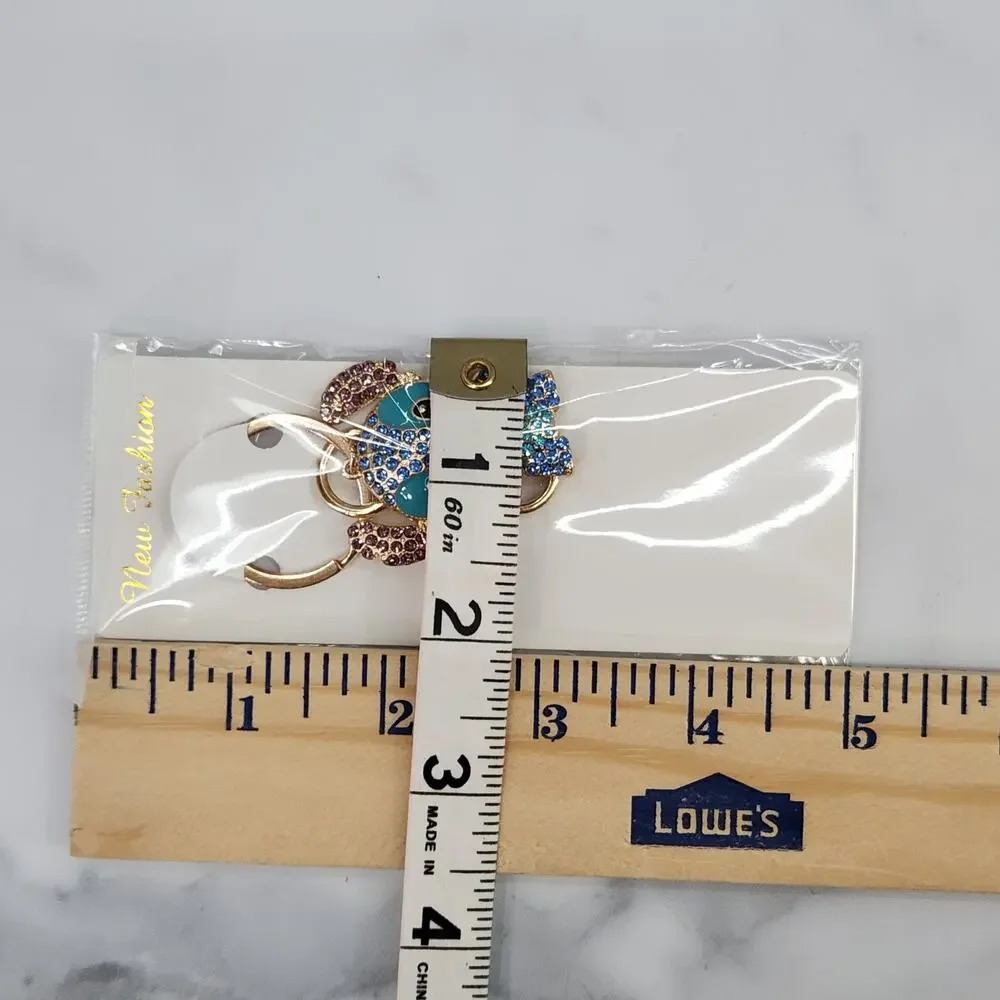 Stitch blue rhinestone bling, enamel keychain, bag charm backpack accessory gold